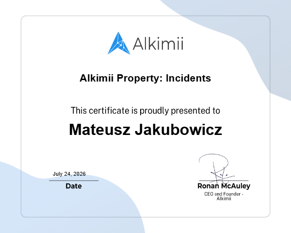 Alkimii Property: Incidents Certificate