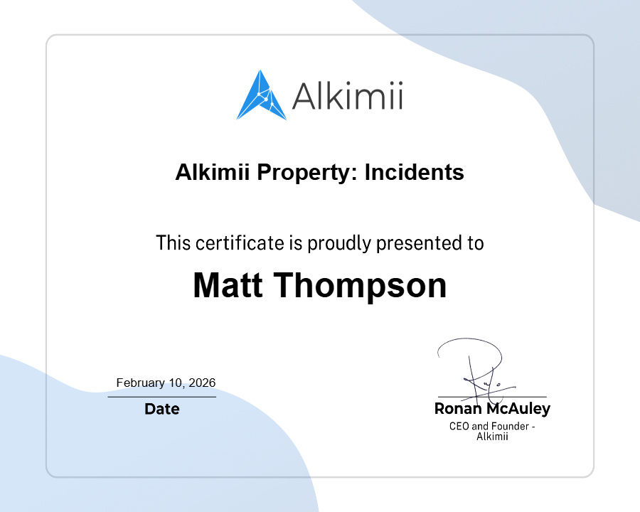 Alkimii Property: Incidents Certificate