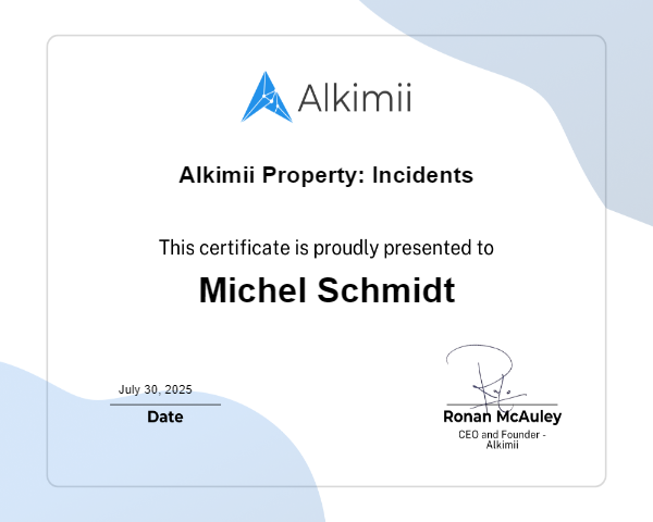 Alkimii Property: Incidents Certificate