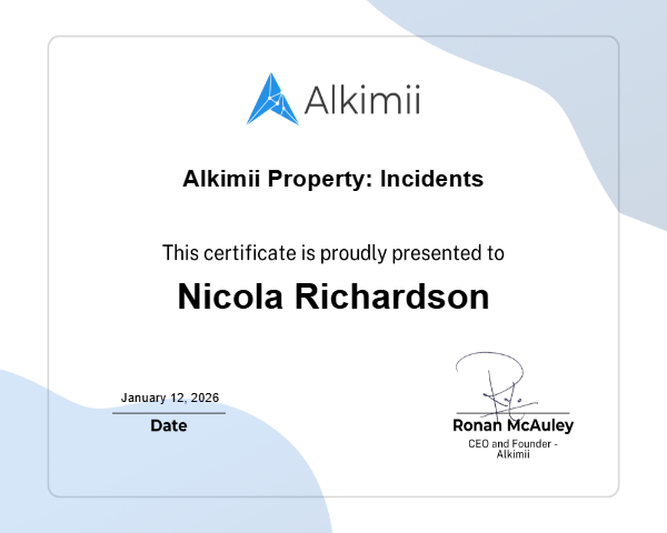 Alkimii Property: Incidents Certificate