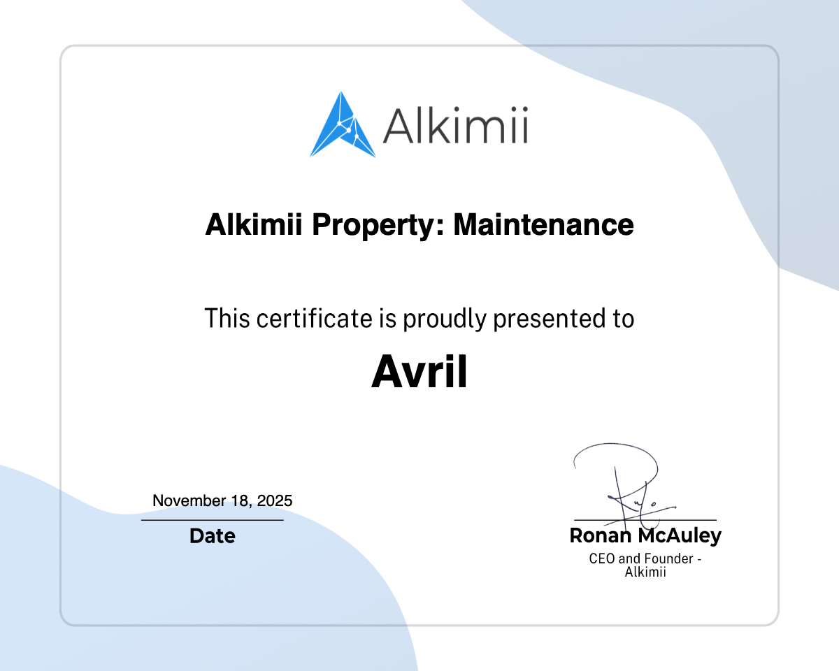 Alkimii Property: Maintenance Certificate