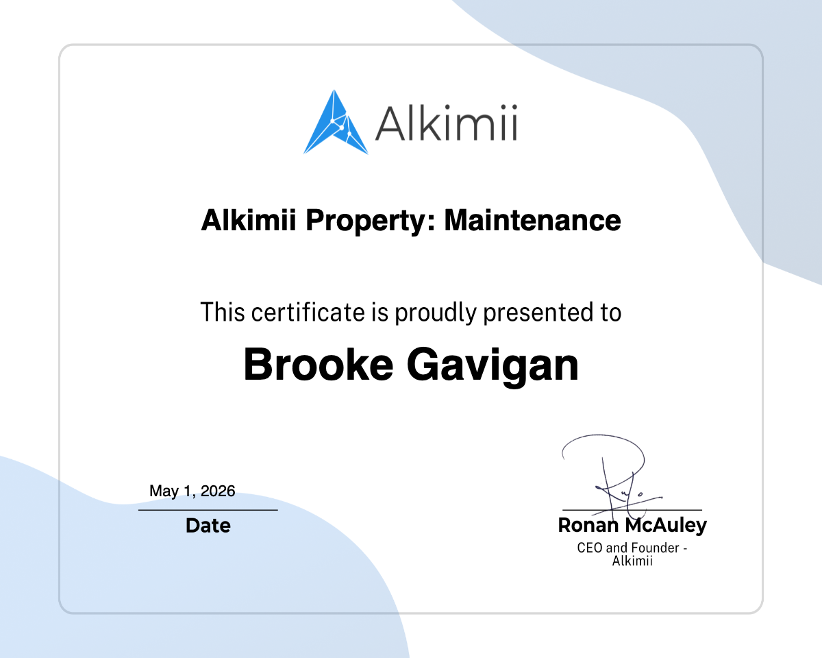 Alkimii Property: Maintenance Certificate