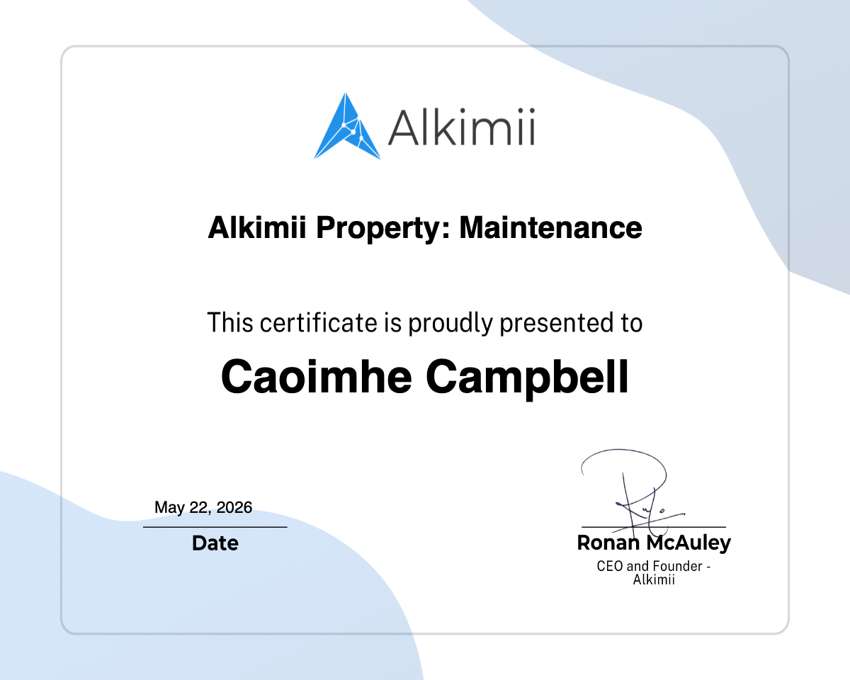 Alkimii Property: Maintenance Certificate