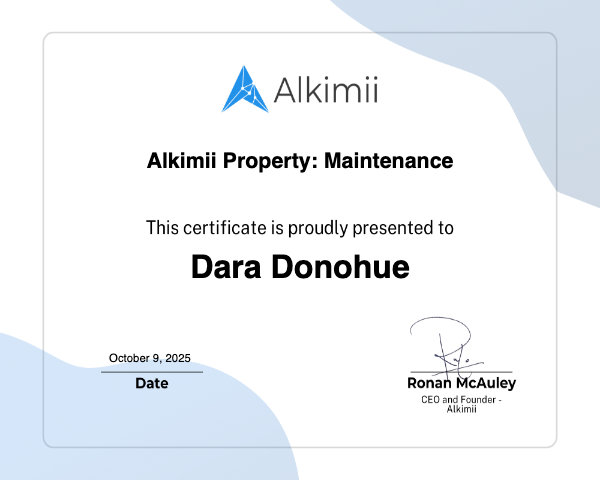 Alkimii Property: Maintenance Certificate