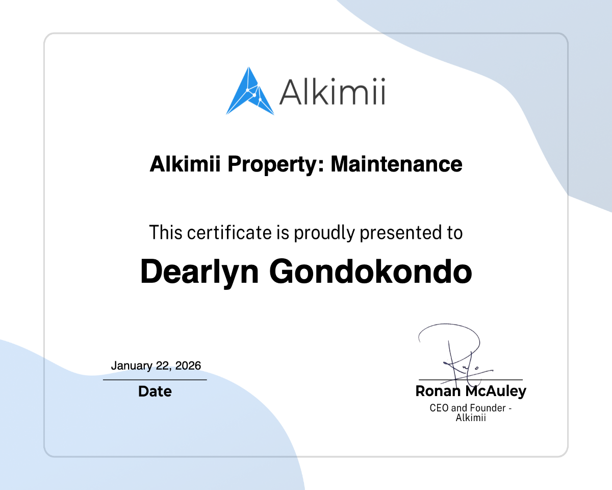 Alkimii Property: Maintenance Certificate