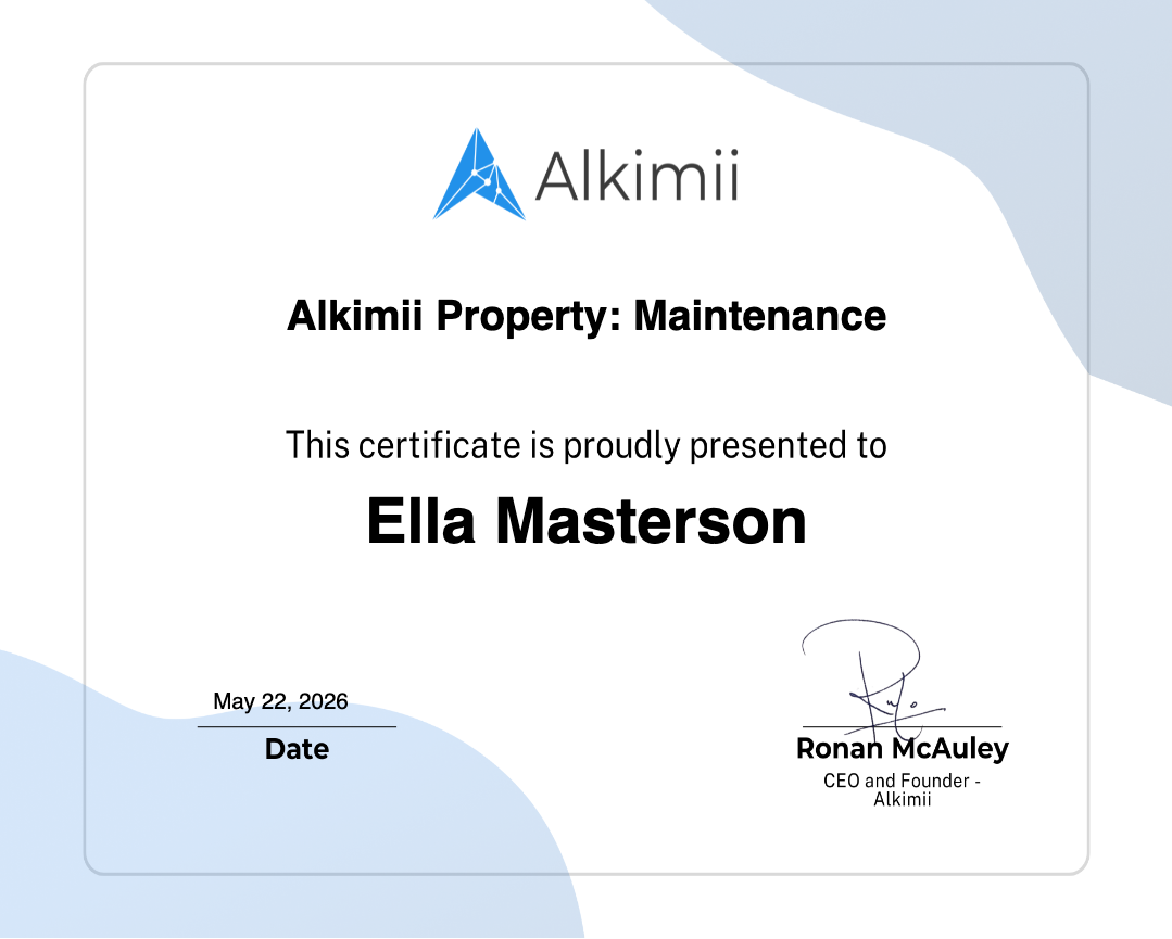 Alkimii Property: Maintenance Certificate