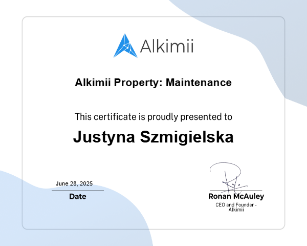 Alkimii Property: Maintenance Certificate