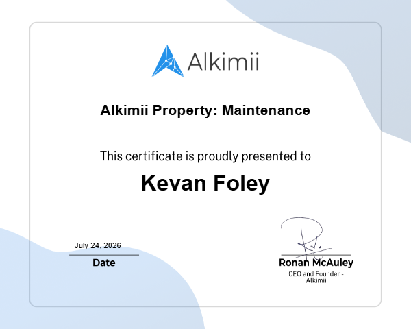 Alkimii Property: Maintenance Certificate