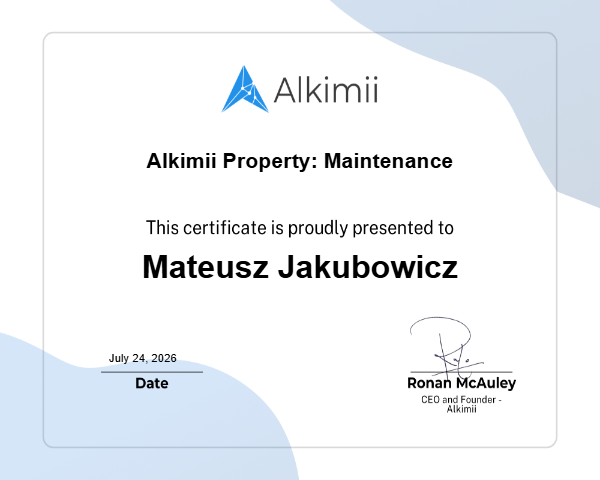 Alkimii Property: Maintenance Certificate