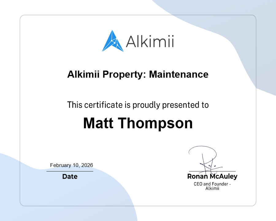Alkimii Property: Maintenance Certificate