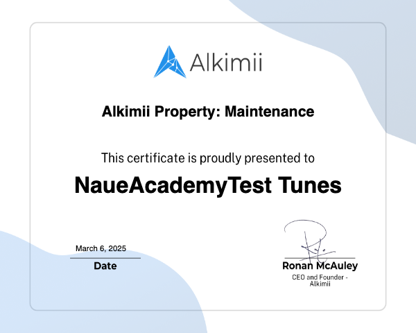 Alkimii Property: Maintenance Certificate