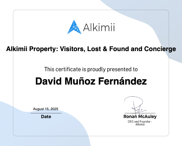Alkimii Property: Visitors, Lost & Found and Concierge Certificate