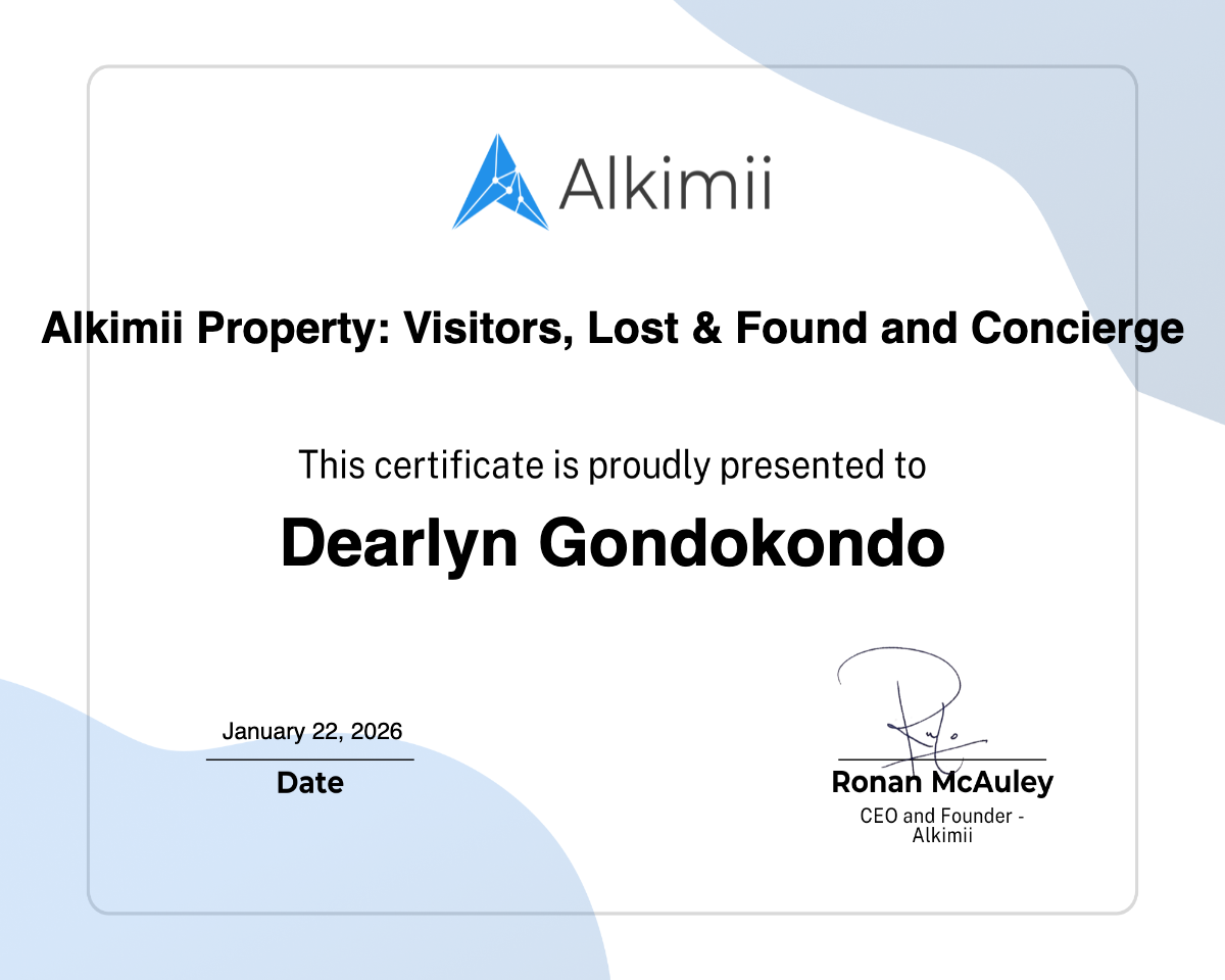 Alkimii Property: Visitors, Lost & Found and Concierge Certificate
