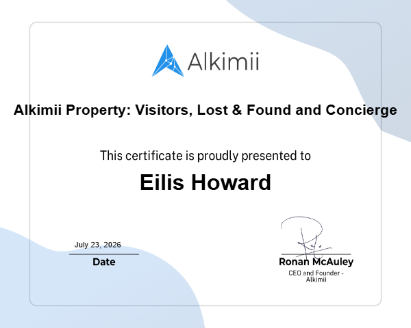 Alkimii Property: Visitors, Lost & Found and Concierge Certificate