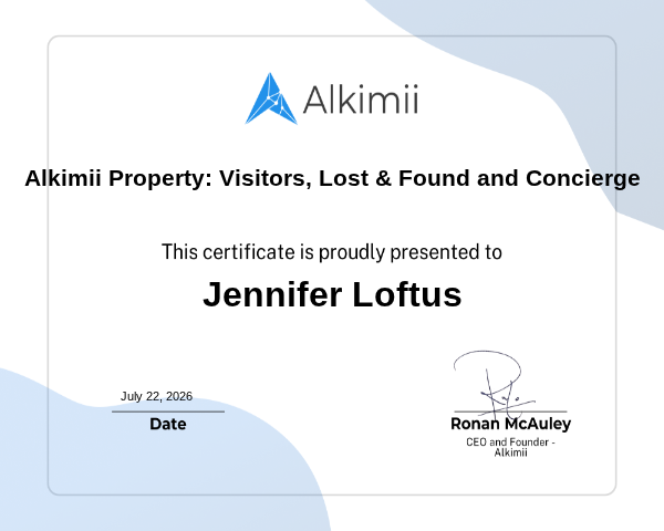 Alkimii Property: Visitors, Lost & Found and Concierge Certificate