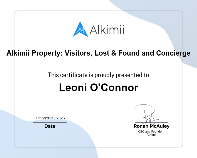 Alkimii Property: Visitors, Lost & Found and Concierge Certificate