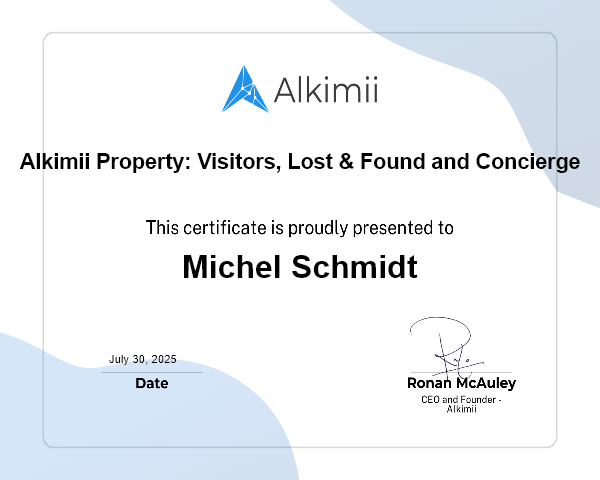 Alkimii Property: Visitors, Lost & Found and Concierge Certificate