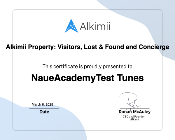 Alkimii Property: Visitors, Lost & Found and Concierge Certificate