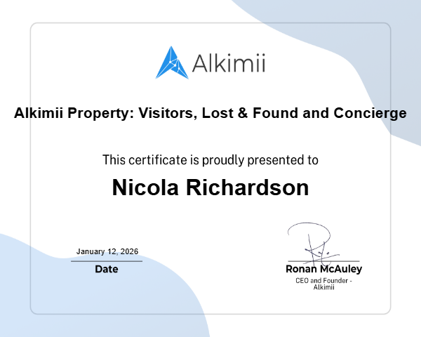 Alkimii Property: Visitors, Lost & Found and Concierge Certificate