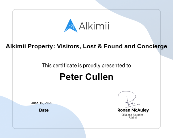 Alkimii Property: Visitors, Lost & Found and Concierge Certificate