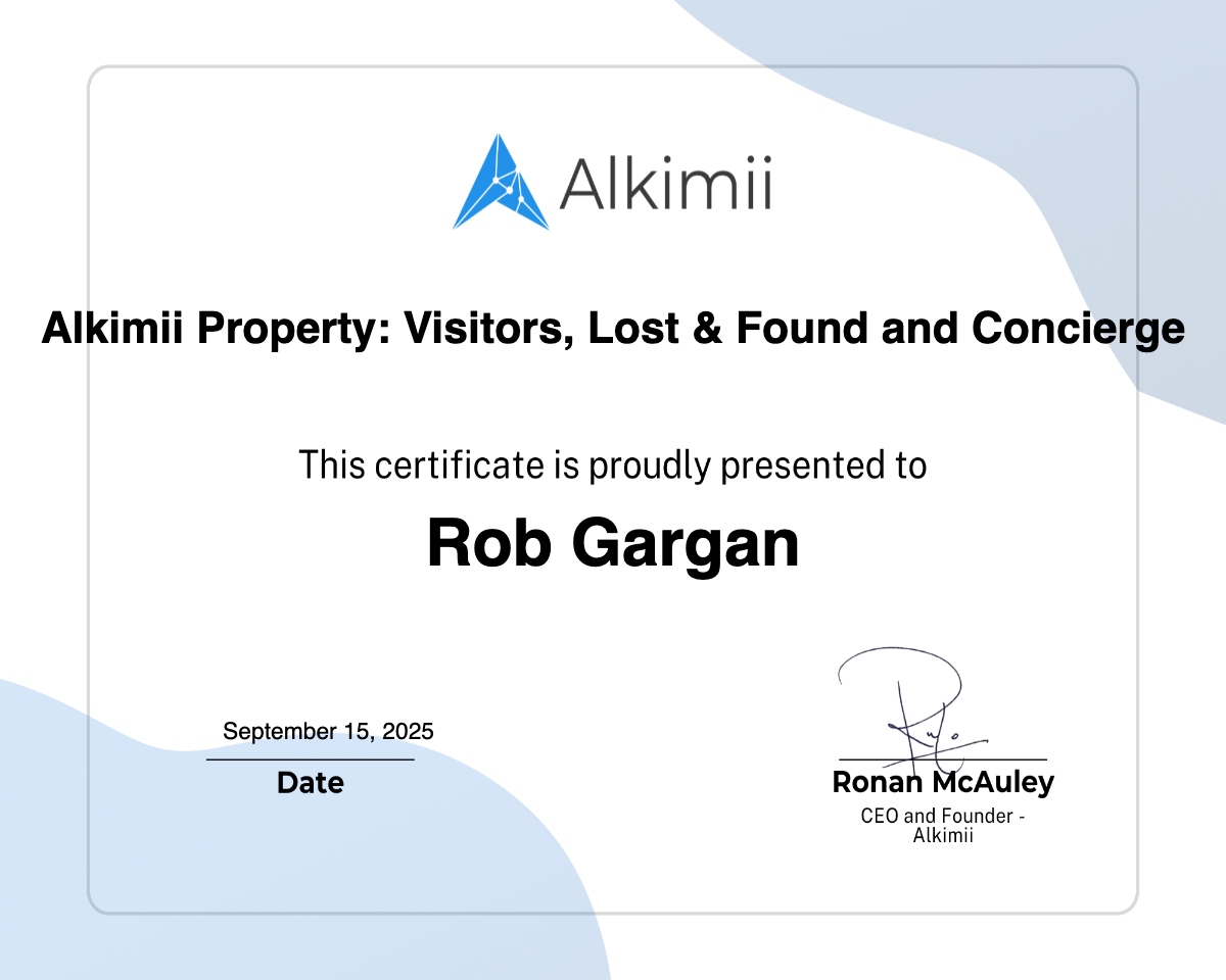 Alkimii Property: Visitors, Lost & Found and Concierge Certificate