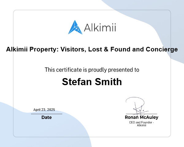 Alkimii Property: Visitors, Lost & Found and Concierge Certificate