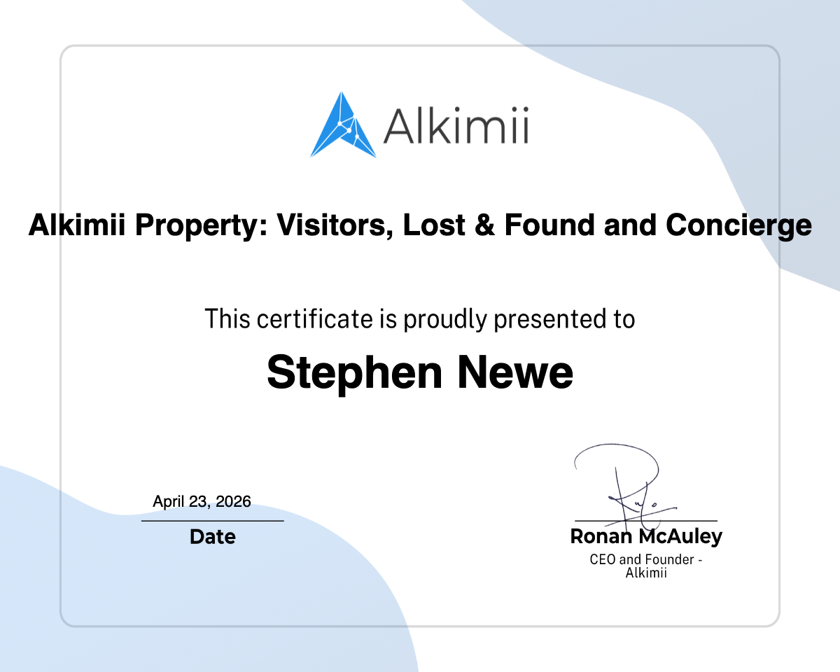 Alkimii Property: Visitors, Lost & Found and Concierge Certificate