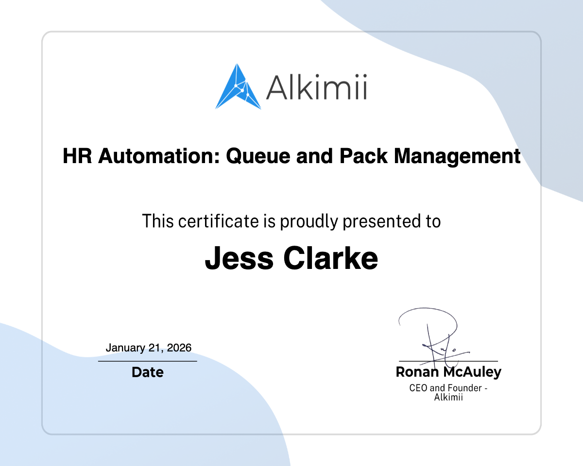 HR Automation: Queue and Pack Management Certificate