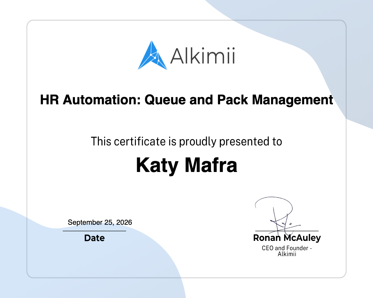 HR Automation: Queue and Pack Management Certificate