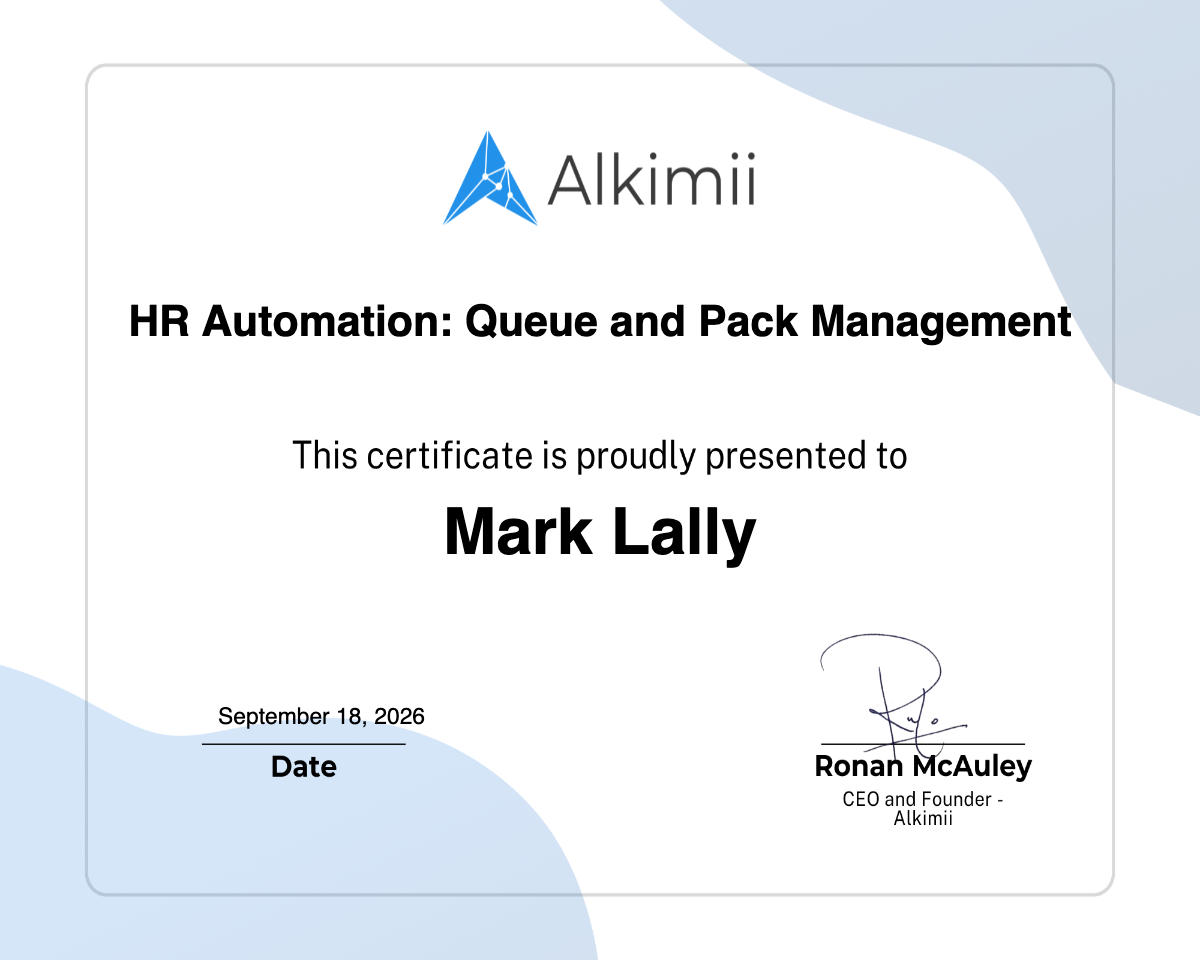 HR Automation: Queue and Pack Management Certificate