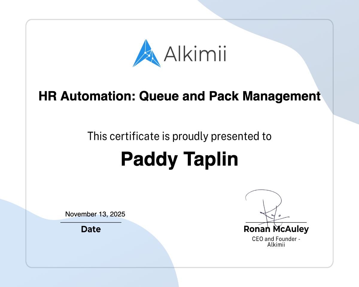 HR Automation: Queue and Pack Management Certificate