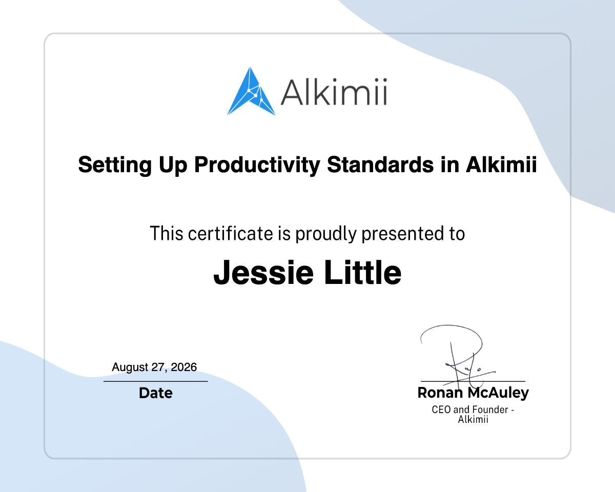 Setting Up Productivity Standards in Alkimii Certificate