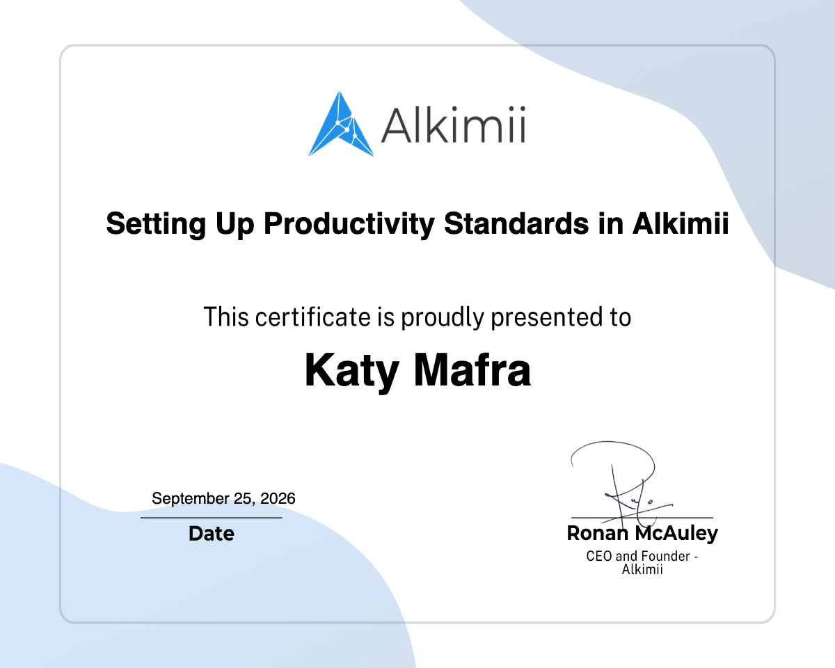 Setting Up Productivity Standards in Alkimii Certificate