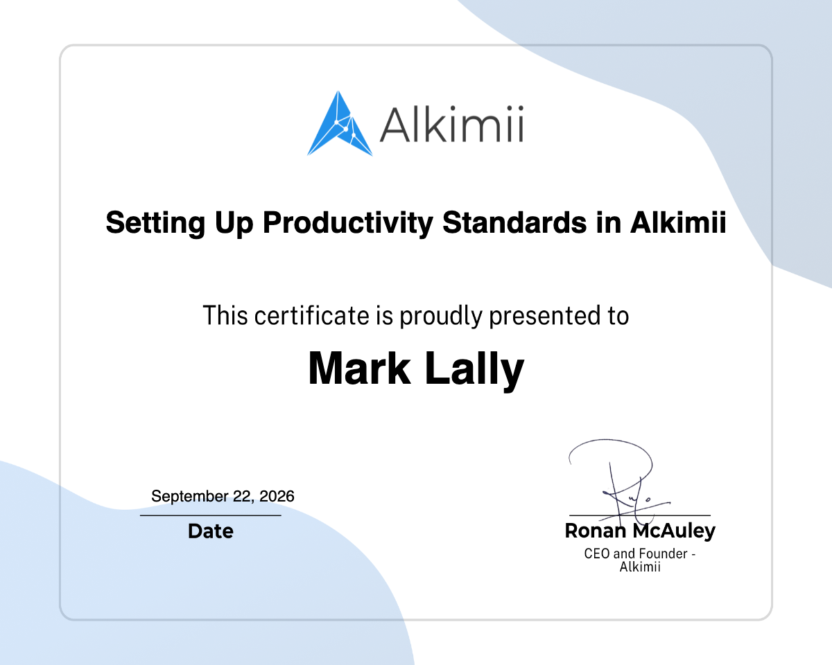 Setting Up Productivity Standards in Alkimii Certificate
