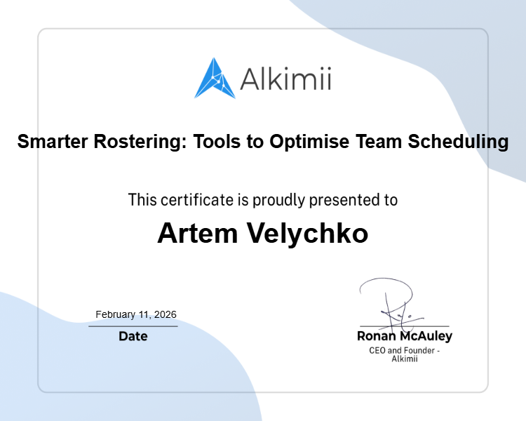 Smarter Rostering: Tools to Optimise Team Scheduling Certificate
