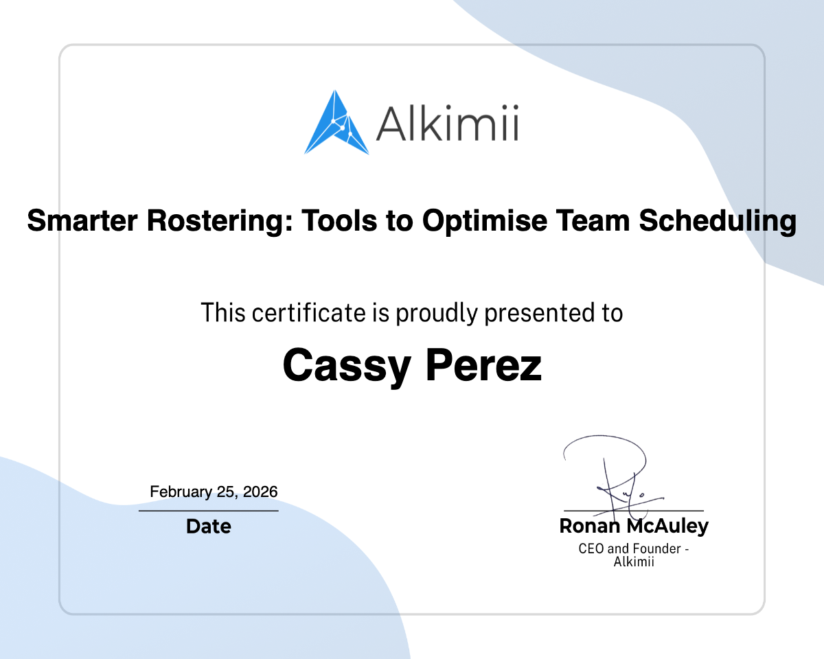 Smarter Rostering: Tools to Optimise Team Scheduling Certificate