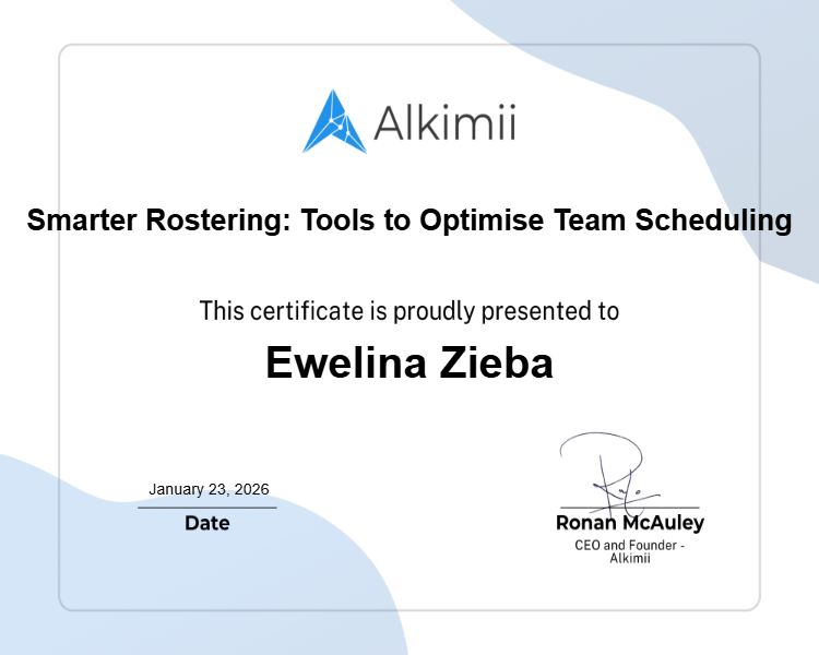 Smarter Rostering: Tools to Optimise Team Scheduling Certificate