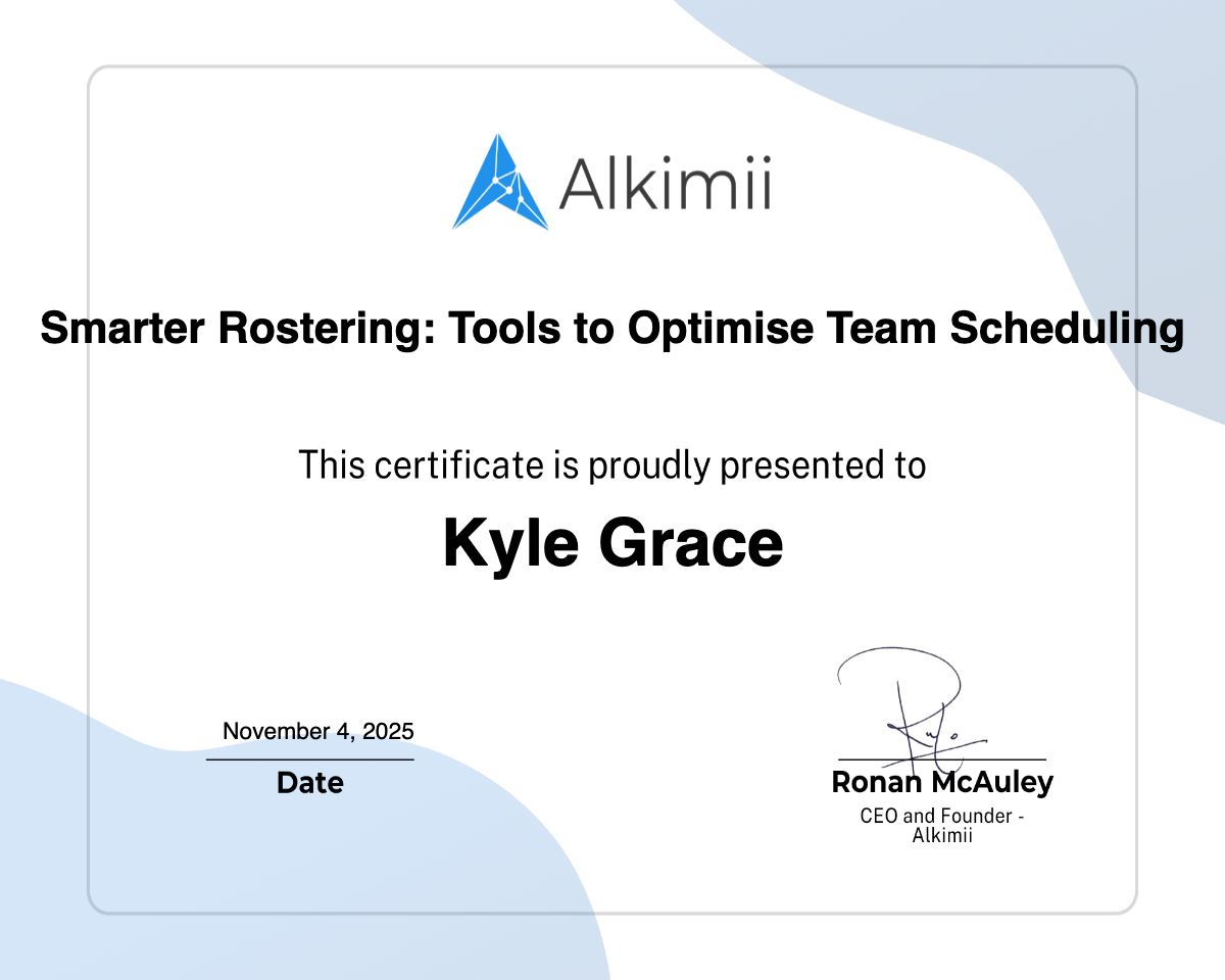 Smarter Rostering: Tools to Optimise Team Scheduling Certificate