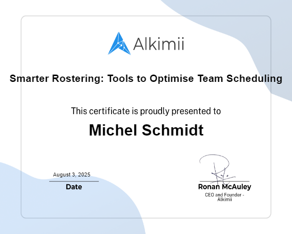 Smarter Rostering: Tools to Optimise Team Scheduling Certificate