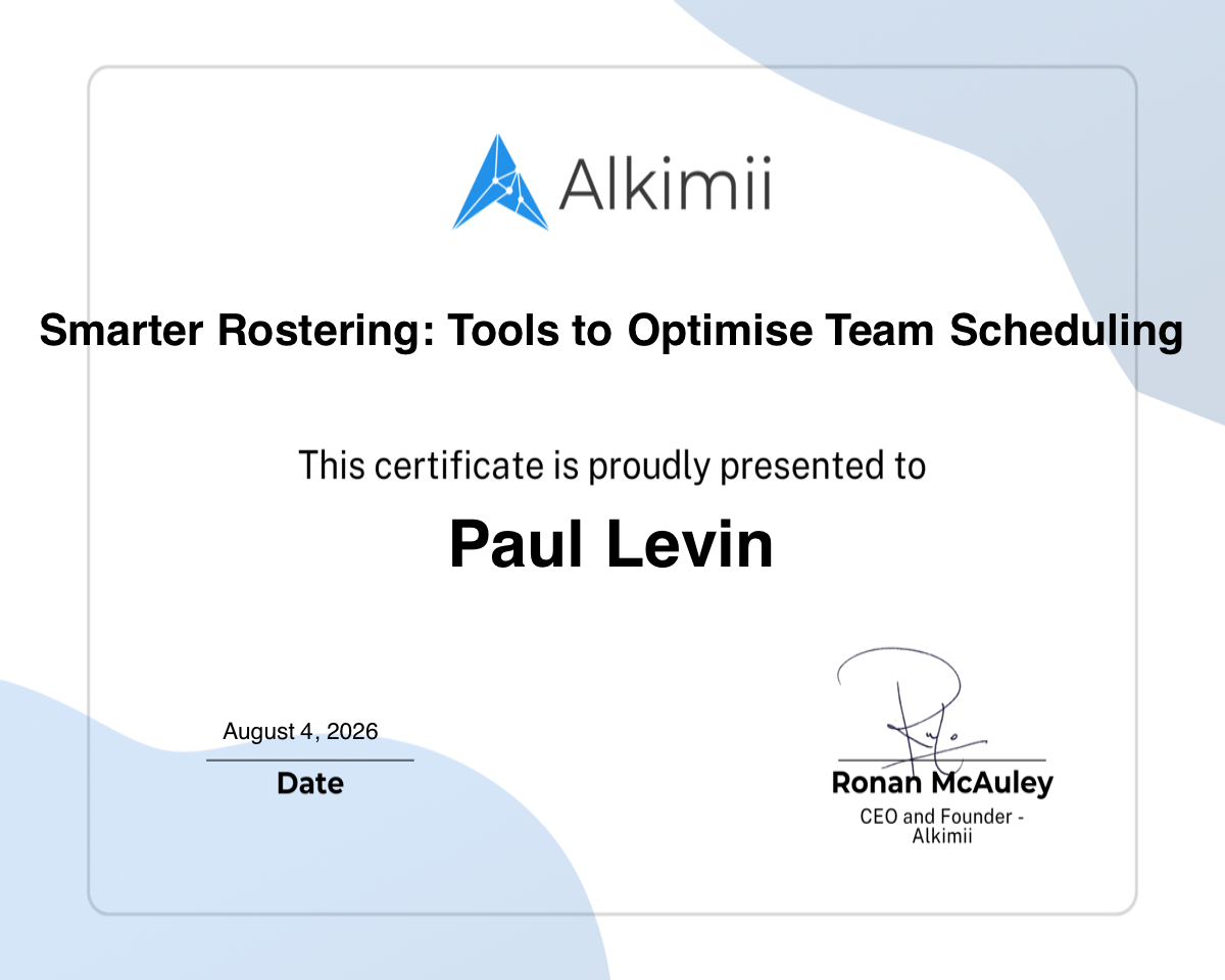 Smarter Rostering: Tools to Optimise Team Scheduling Certificate